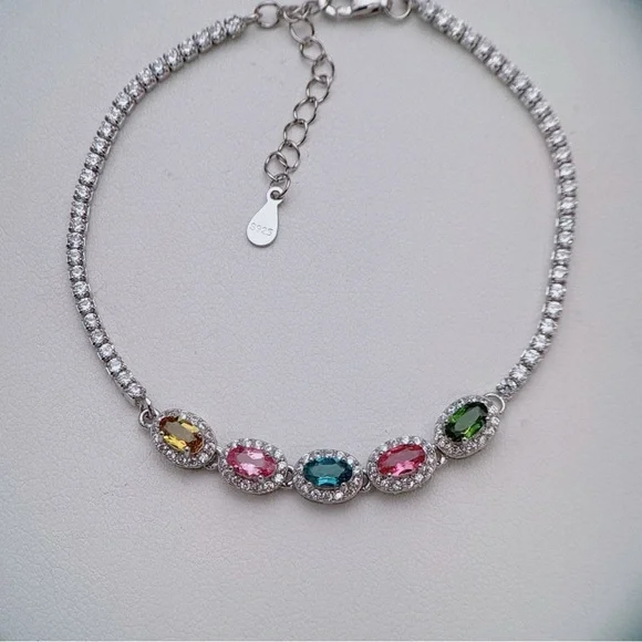 SGB2 S925 Natural Rainbow Tourmaline Bracelet